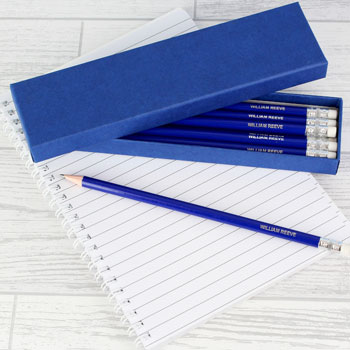 Box of 12 Personalised Blue Pencils School Supplies