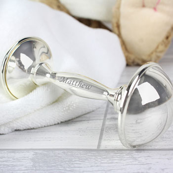 Personalised Engraved Silver Plated Baby Rattle