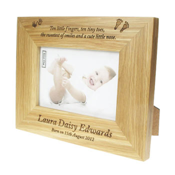 Solid Oak New Baby Photo Frame Engraved Baby Gift