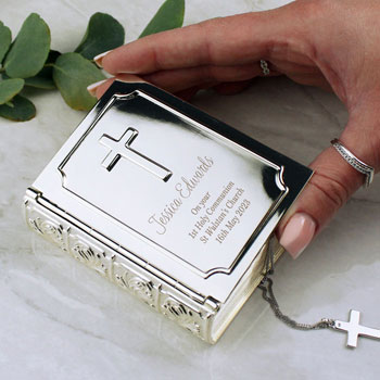 Personalised Engraved Silver Plated Bible Trinket Box