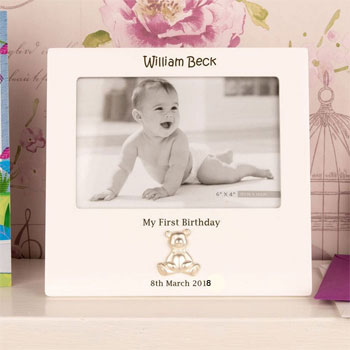 Wooden Engraved Personalised First Birthday 6x4 Photo Frame