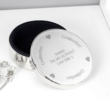 Silver Plated Engraved Godmother Personalised Trinket Pot