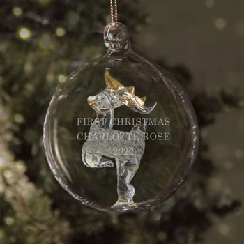 Personalised Engraved Glass Reindeer Christmas Tree Bauble