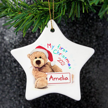 Personalised My First Christmas Teddy Star Decoration