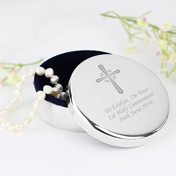 Personalised Engraved Silver Cross Rosary Bead Trinket Box