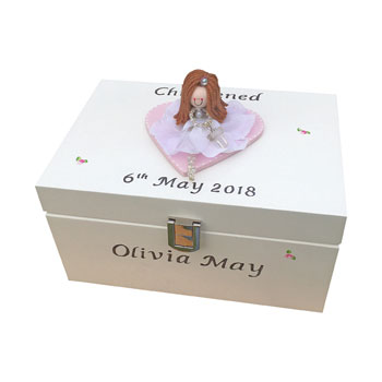 Girl's Personalised Christening Jewellery Box & Doll Figure