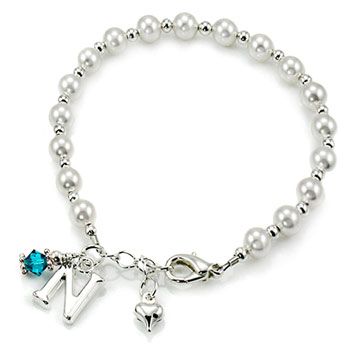 Silver Plated Initial Pearls and Birthstone Bracelet