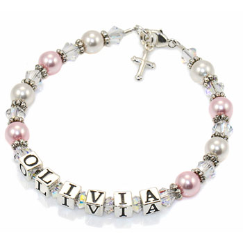 Girl's Silver & Pearl Personalised Christening Bracelet