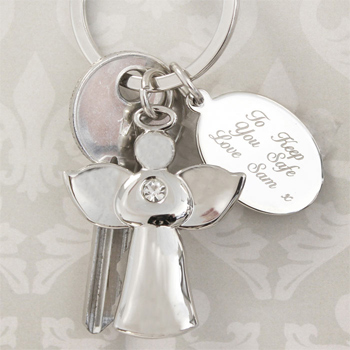 Silver Plated Diamante Angel Keyring With Engraved Tag