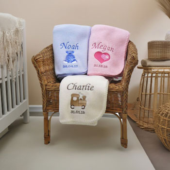 Personalised Newborn Baby Blanket in Pink Blue or Cream