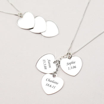 Mum's Personalised Sterling Silver 3 Hearts Necklace