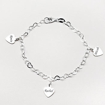 Mum's Sterling Silver Triple Personalised Heart Bracelet