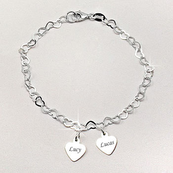 Mum's Silver Double Personalised Engraved Heart Bracelet