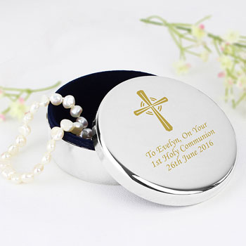 Personalised Gold Cross Rosary Bead Trinket Box 