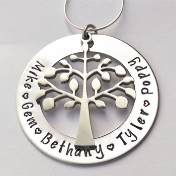 Personalised Hand Stamped Large Family Tree Mummy Necklace