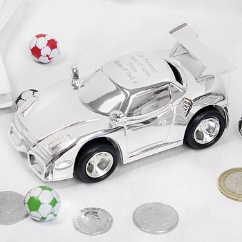 Personalised Engraved Silver Plated Racing Car Money Box