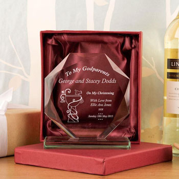 Personalised Engraved Godparents Cut Glass Presentation Gift