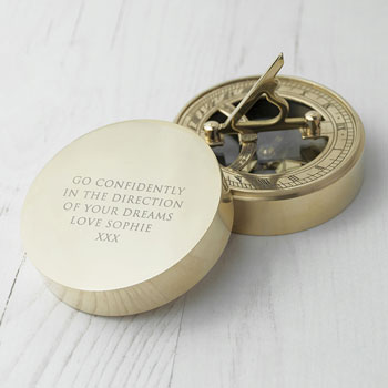 Personalised Adventurers Brass Sundial and Compass