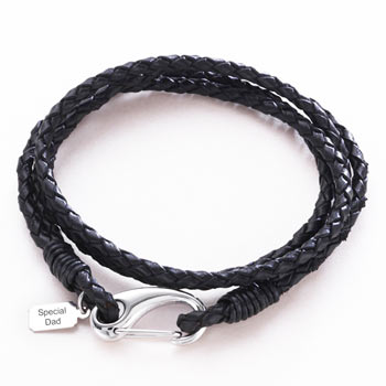 Men's Leather Wrap Bracelet With Engraved Steel Tag