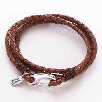 Leather Wrap Godfather Bracelet With Engraved Steel Tag