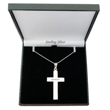 Boy's Solid Silver Personalised Christening Cross Necklace