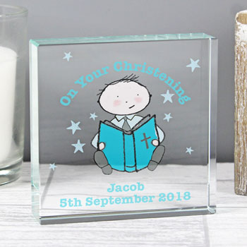 Personalised Christening or Communion Crystal Token For Boy