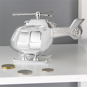 Personalised Engraved Silver Plated Helicopter Money Box