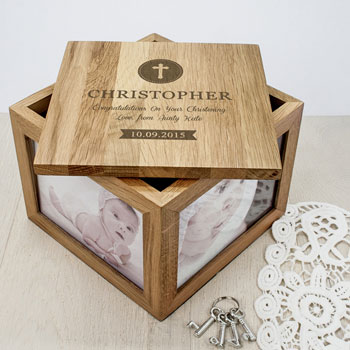 Personalised Christening Communion Oak Photo Keepsake Box