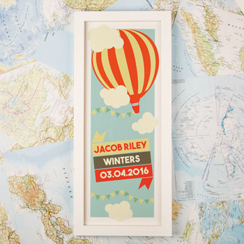 Large Hot Air Balloon Personalised Framed Baby Print
