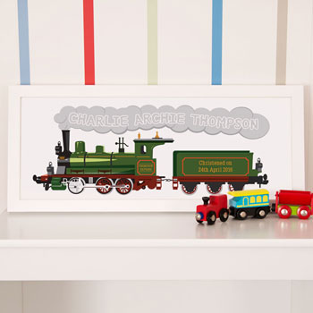 Large Steam Train Personalised Framed Name Print