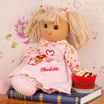 Girl's Personalised Rag Doll Toy in Pink Floral Dress 