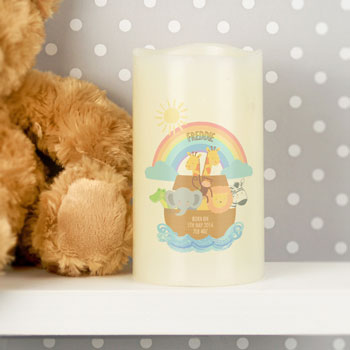 Personalised Noah's Ark LED Baby Candle Night Light Gift