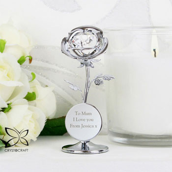 Personalised Silver Plated Crystocraft Rose Ornament
