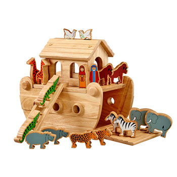 Junior Natural Wooden Noah's Ark Toy Painted Characters