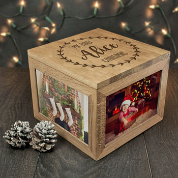 Solid Oak Personalised My First Christmas Photo Memory Box