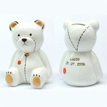 Personalised Teddy Bear Bone China First Money Box