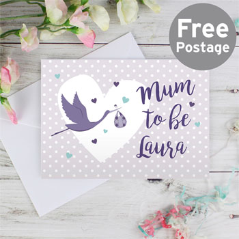 Personalised Mum to Be Stork Maternity Pregancy Card