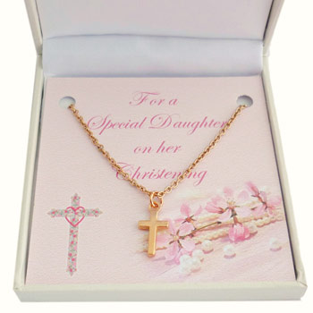 Rose Gold Cross Christening Necklace