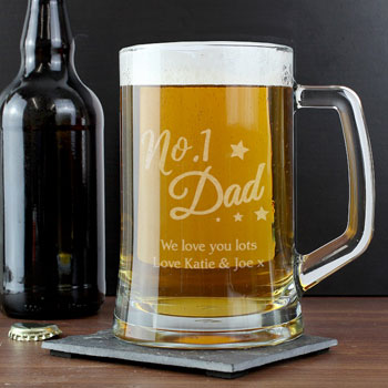 Personalised No.1 Dad Glass Pint Stern Beer Tankard