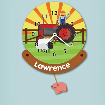 Personalised Children's Farm Pendulum Wall Nursery Clock