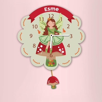 Personalised Fairy Toadstool Pendulum Wall Nursery Clock