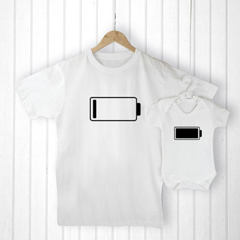 Personalised Daddy and Me Low Battery Tee Shirt and Babygrow