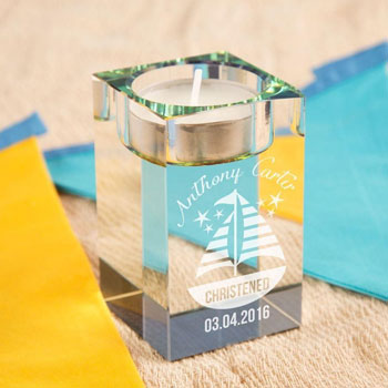 Personalised Glass Sail Boat Tea Light Holder