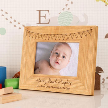 Personalised Solid Oak Bunting Inch Photo Frame