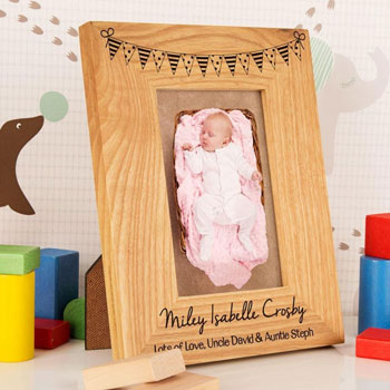 Personalised Solid Oak Bunting Portrait Baby Photo Frame