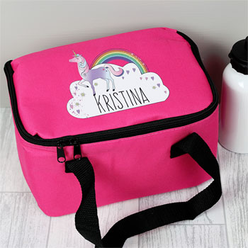 Girl's Pink Personalised Unicorn School Lunch Bag Lunch Box