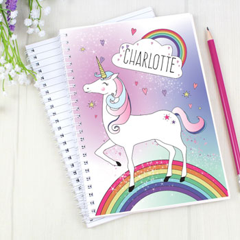 Girl's Personalised Unicorn A5 Pink Notebook