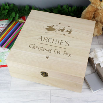 Personalised Large Wooden Christmas Eve Box Sleigh Design
