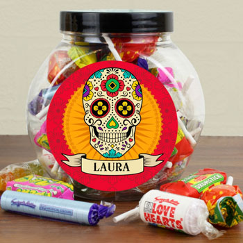 Personalised Sugar Skull Sweet Jar Kid's Hallowen Gift