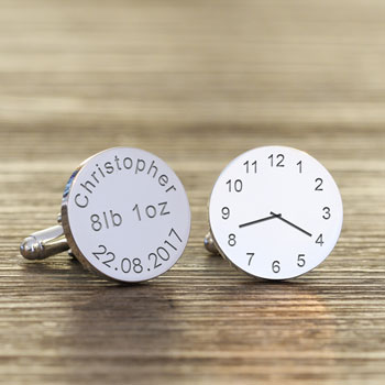 Personalised New Baby Silver Plated Clock Daddy Cufflinks